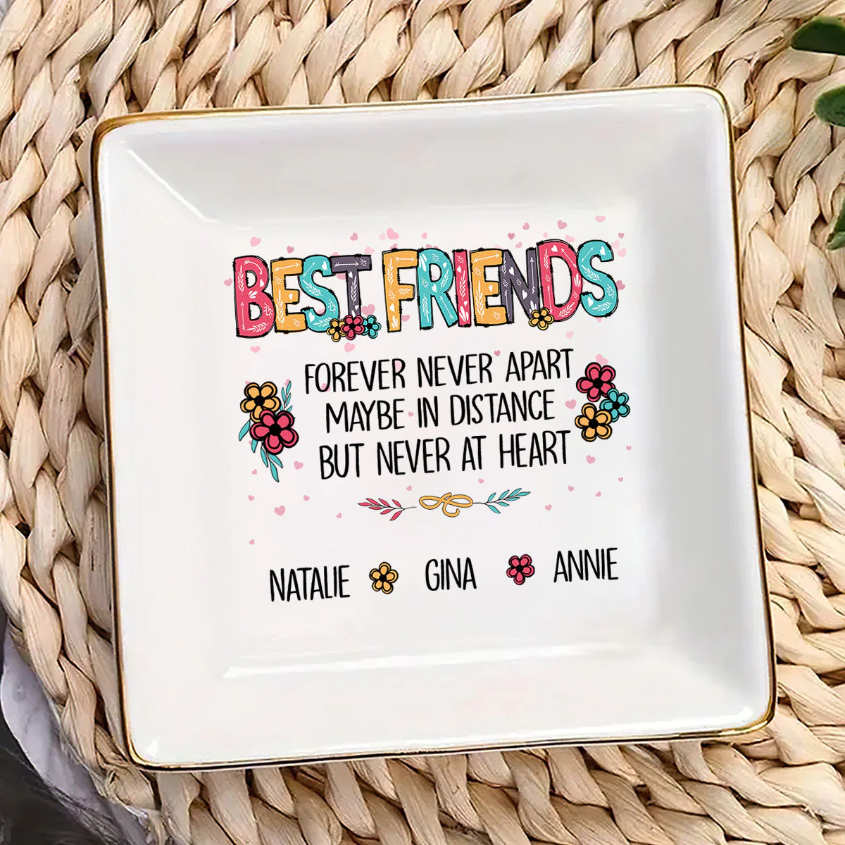 Sisters Forever Never Apart Maybe In Distance But Never At Heart - Personalized Jewelry Dish - Gift For Bestie, Sister NH96 - Image 3