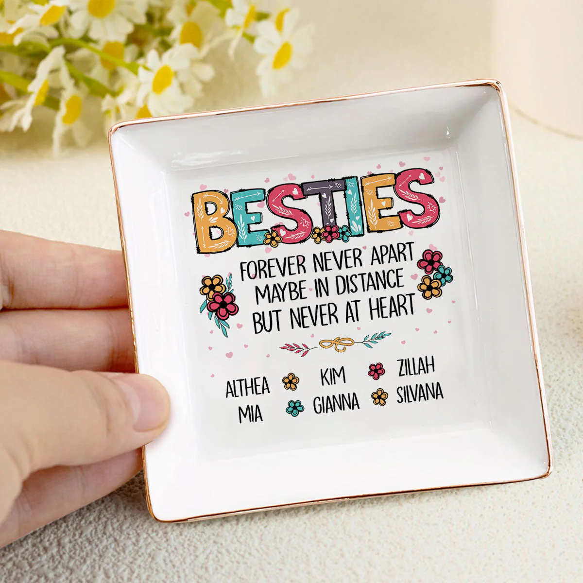 Sisters Forever Never Apart Maybe In Distance But Never At Heart - Personalized Jewelry Dish - Gift For Bestie, Sister NH96 - Image 4