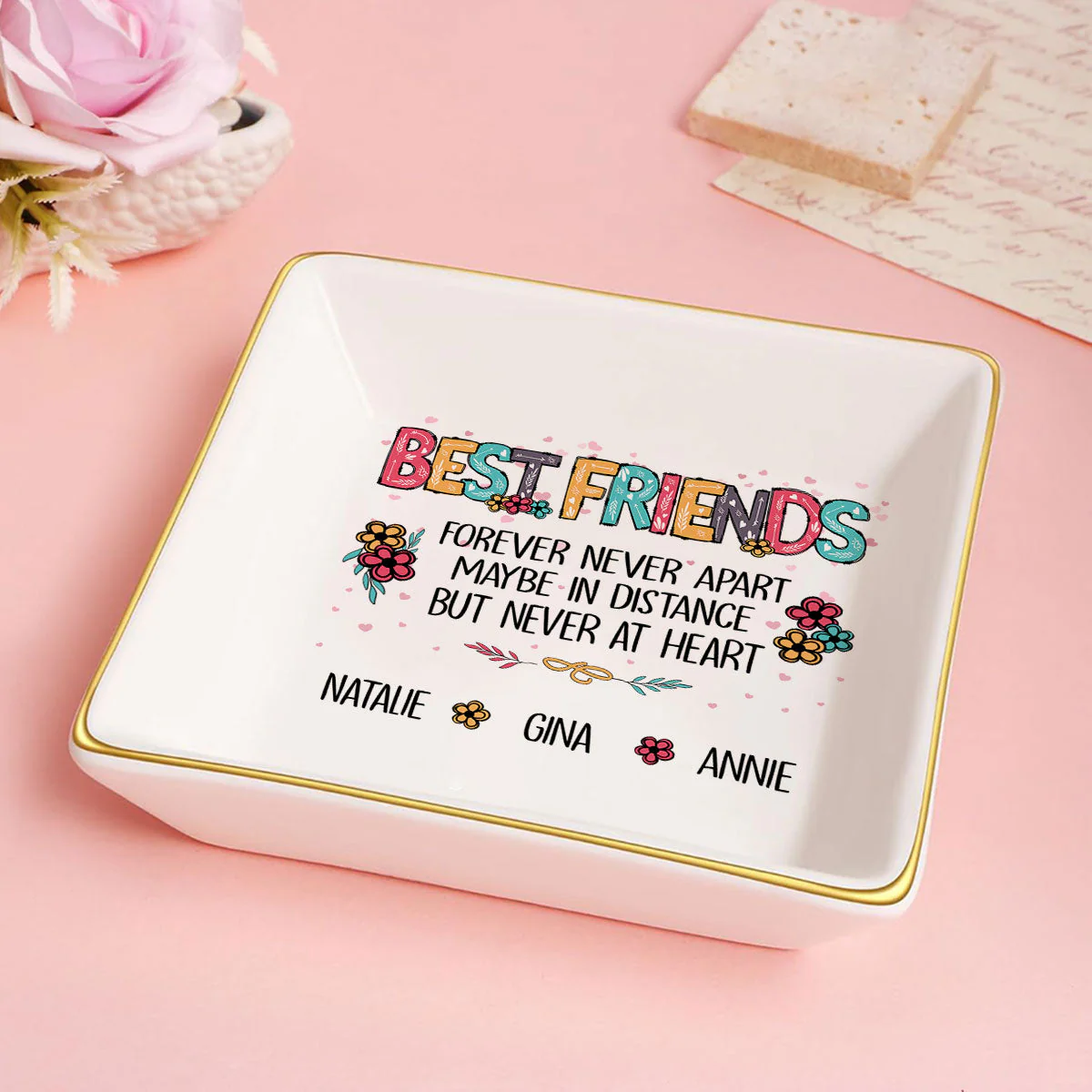 Sisters Forever Never Apart Maybe In Distance But Never At Heart - Personalized Jewelry Dish - Gift For Bestie, Sister NH96 - Image 5
