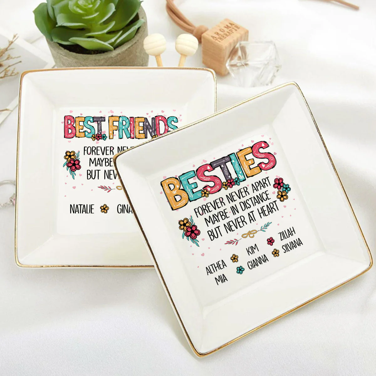 Sisters Forever Never Apart Maybe In Distance But Never At Heart - Personalized Jewelry Dish - Gift For Bestie, Sister NH96 - Image 6