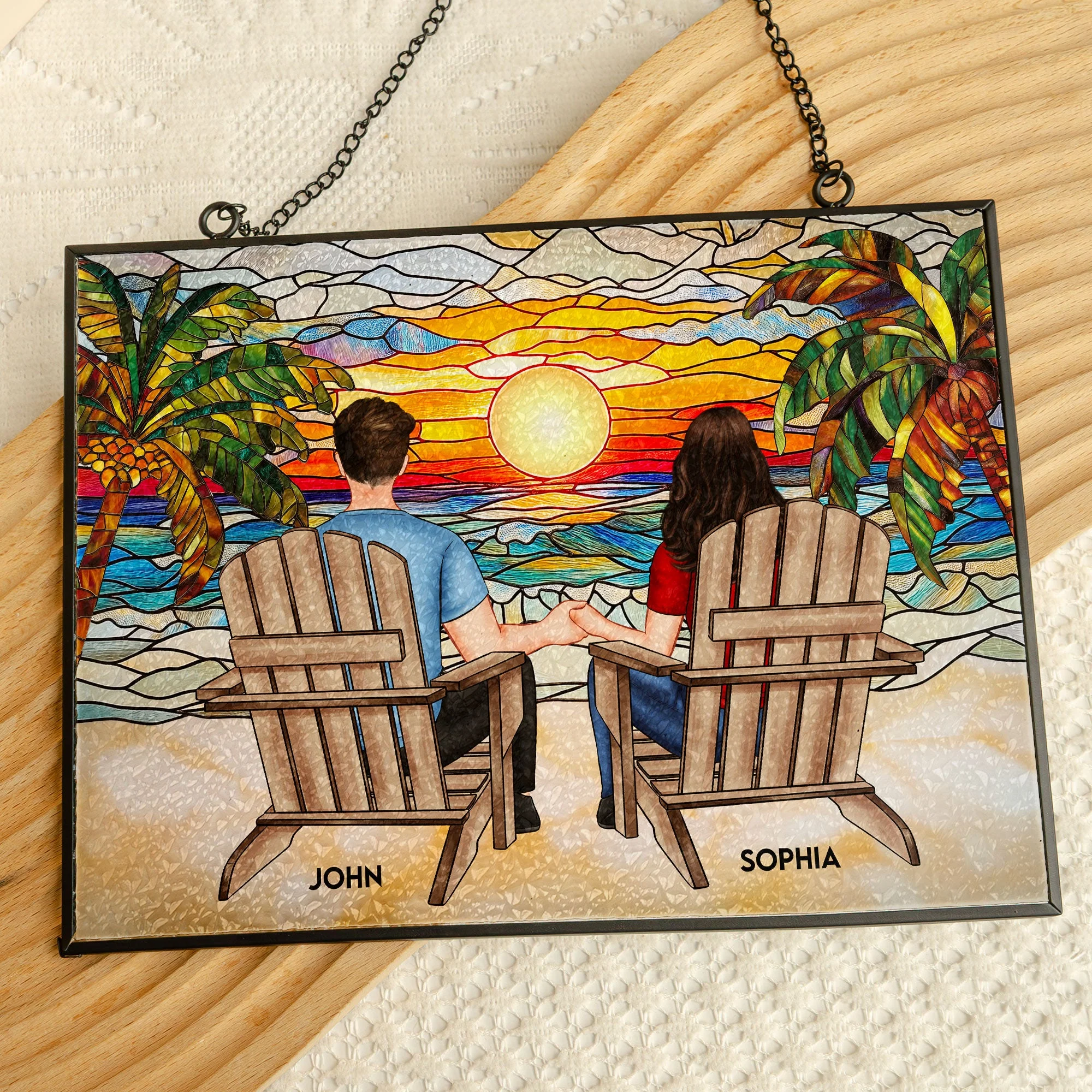 Sitting In The Beach And See The Sunset - Personalized Stained Glass Window Hanging Suncatcher - Gift For Couple | GR23 NA94 - Image 3