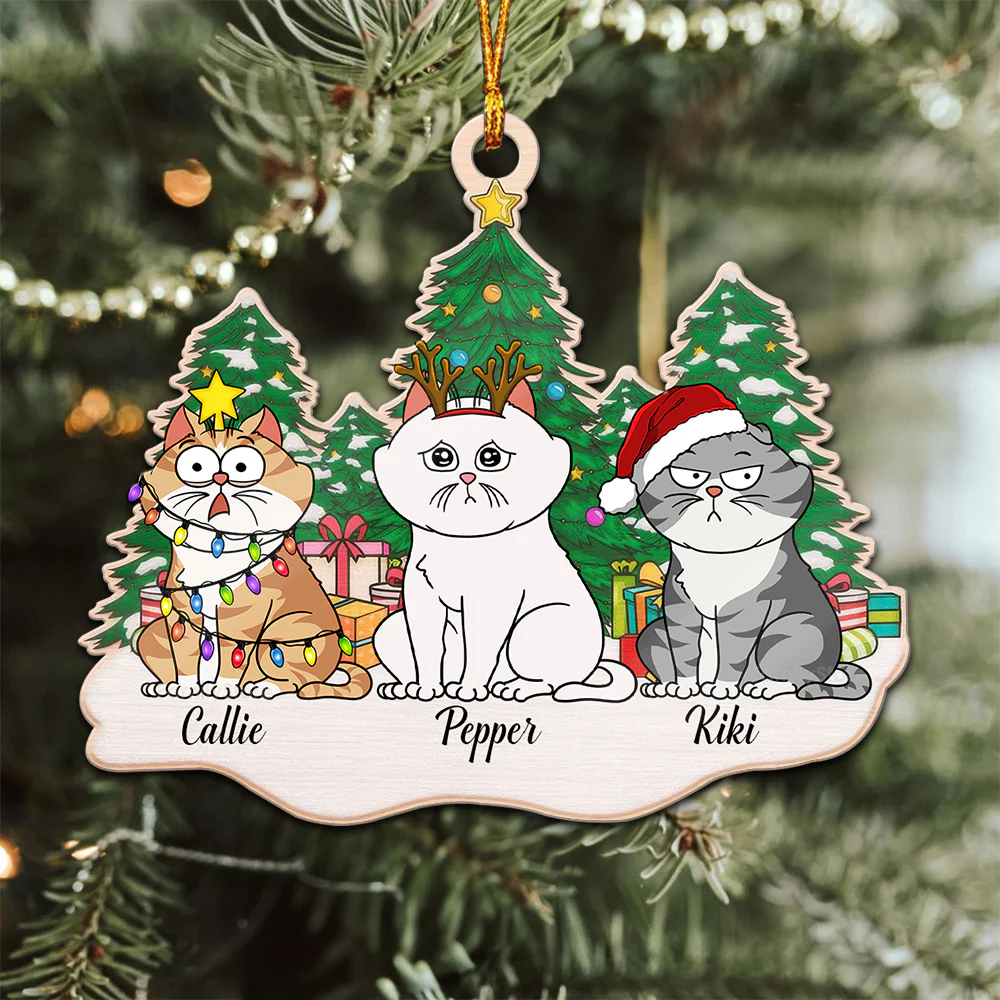 Sitting On Snow Christmas Tree - Gift For Cat Lover, Pet Lovers - Personalized Wood Ornament - CLP03 NH96 - Image 2