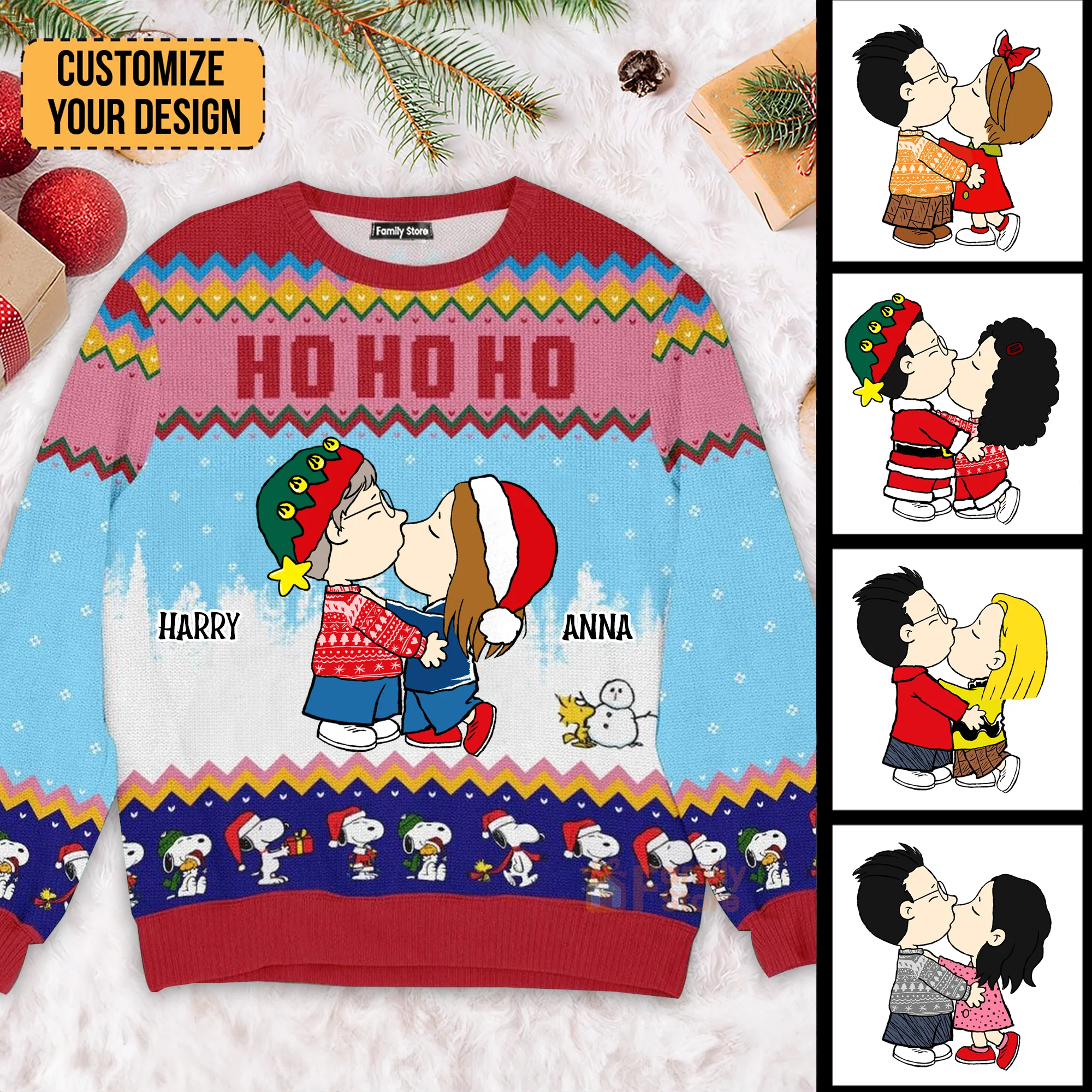 Snoopopy Merry Christmas Peanut - Personalized Ugly Sweatshirt - Gift For Husband Wife, Anniversary CL45 - Image 2