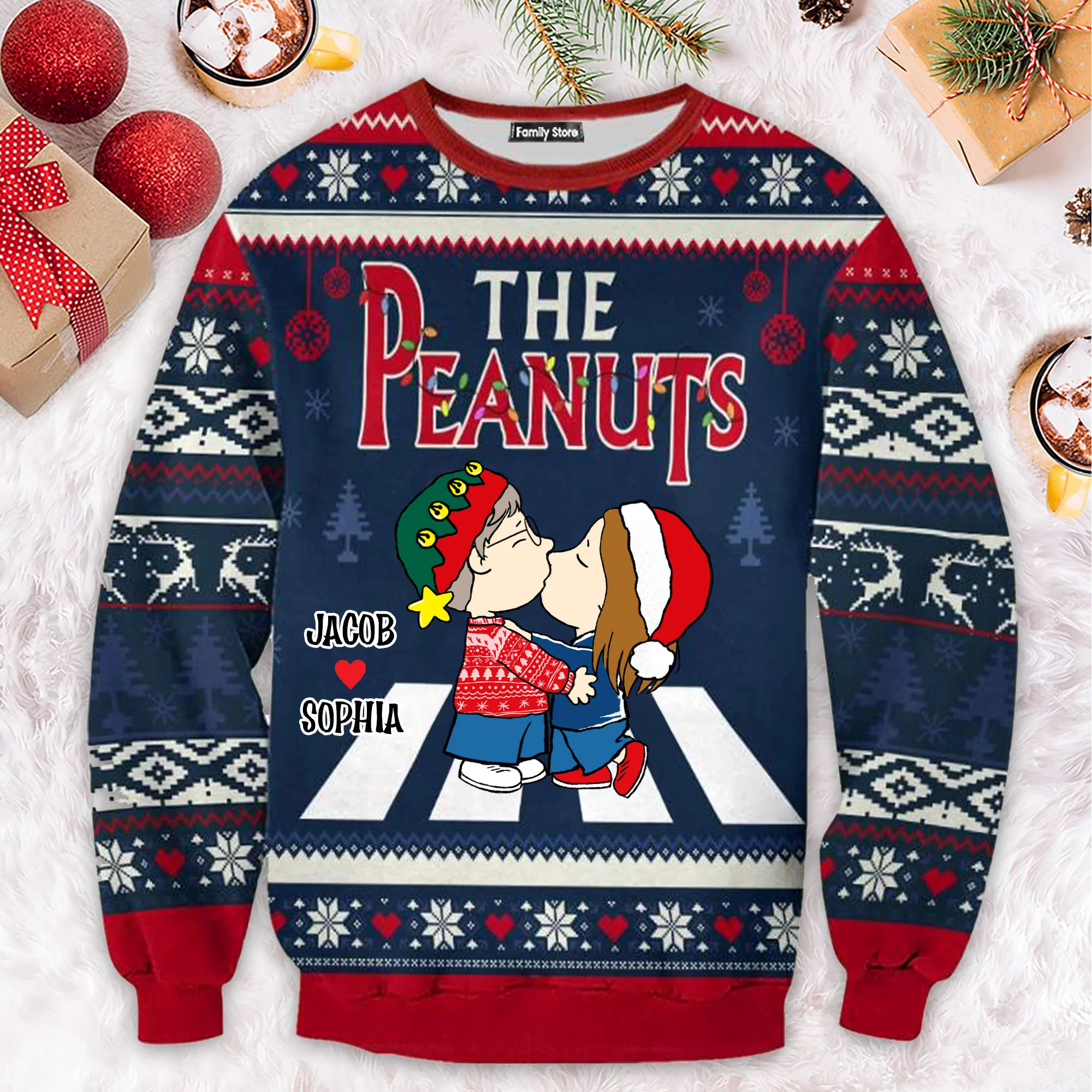 Snoopopy The Peanut Hand In Hand - Personalized Ugly Sweatshirt - Gift For Couple, Husband Wife, Anniversary, CL45 NH96