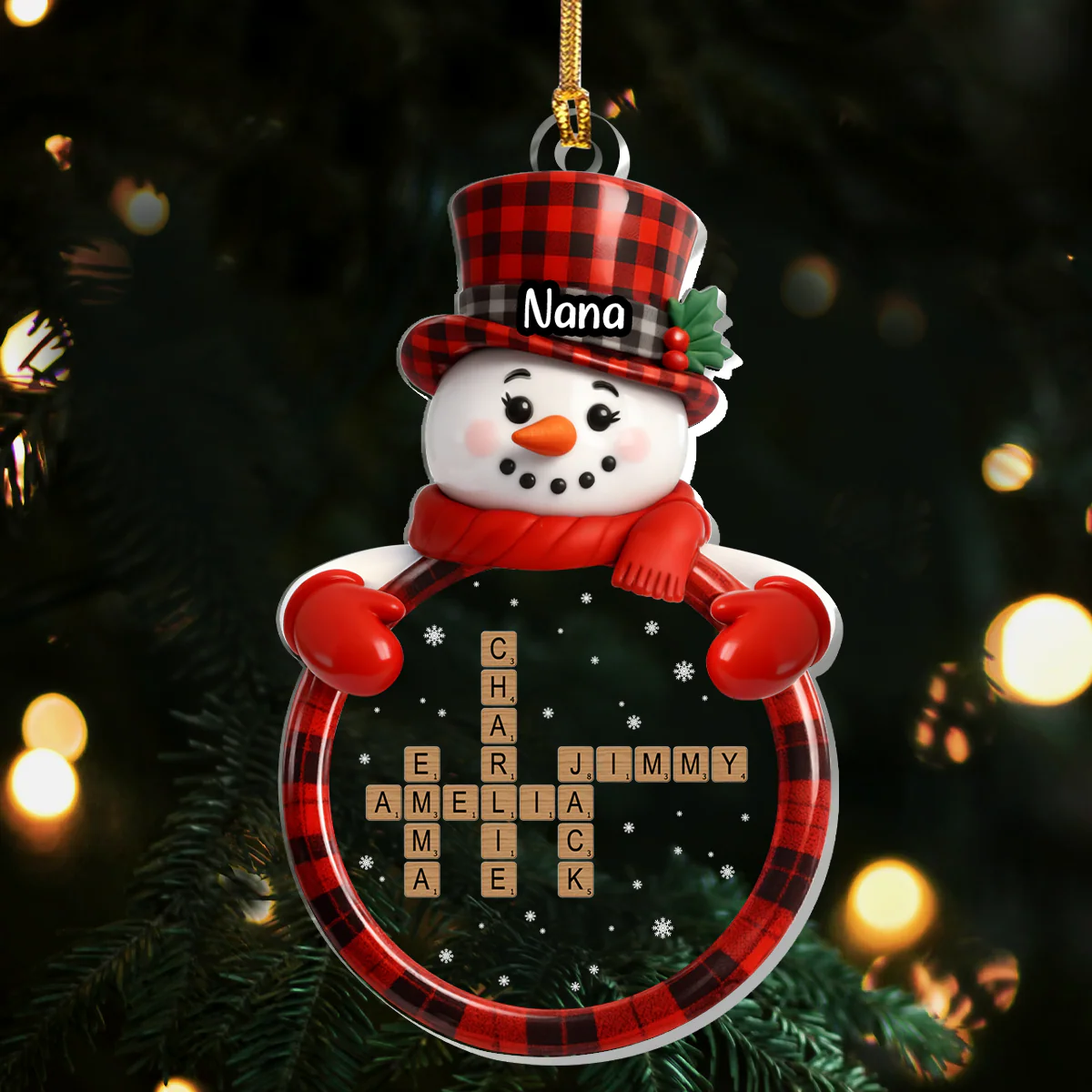 Snowman Grandma And Grandkids Crossword - Personalized Acrylic Ornament TD118
