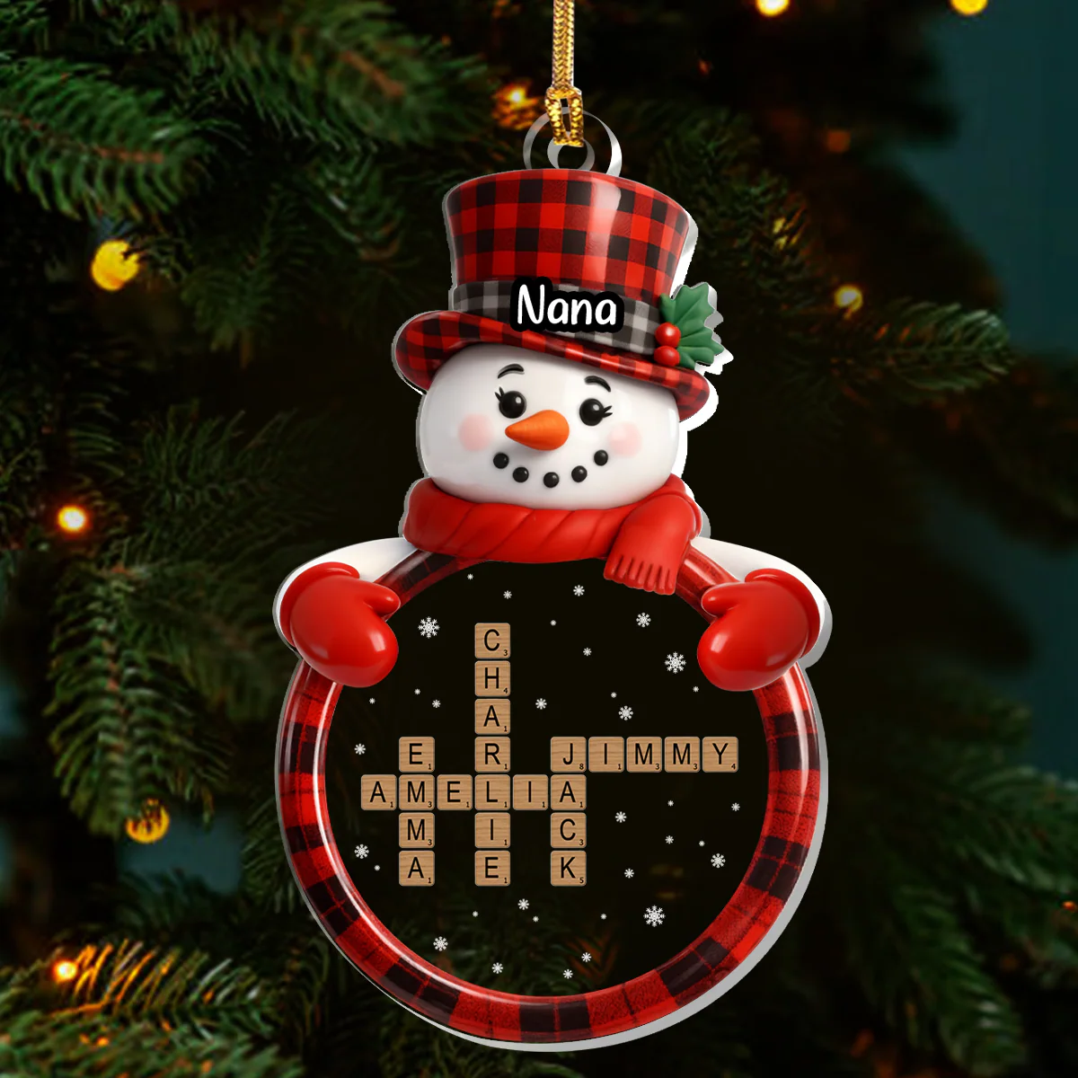 Snowman Grandma And Grandkids Crossword - Personalized Acrylic Ornament TD118 - Image 4