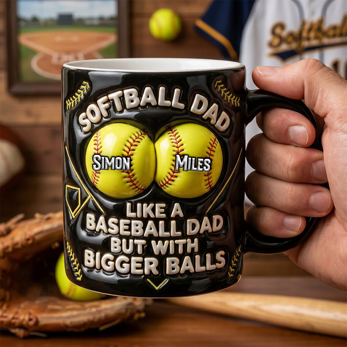 Softball Dad - Personalized Ceramic Mug - Gift For Father's Day - Image 3