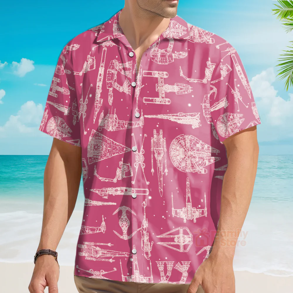 Space Ships Stwa Pink - Hawaiian Shirt For Men, Women, Kids - Image 3