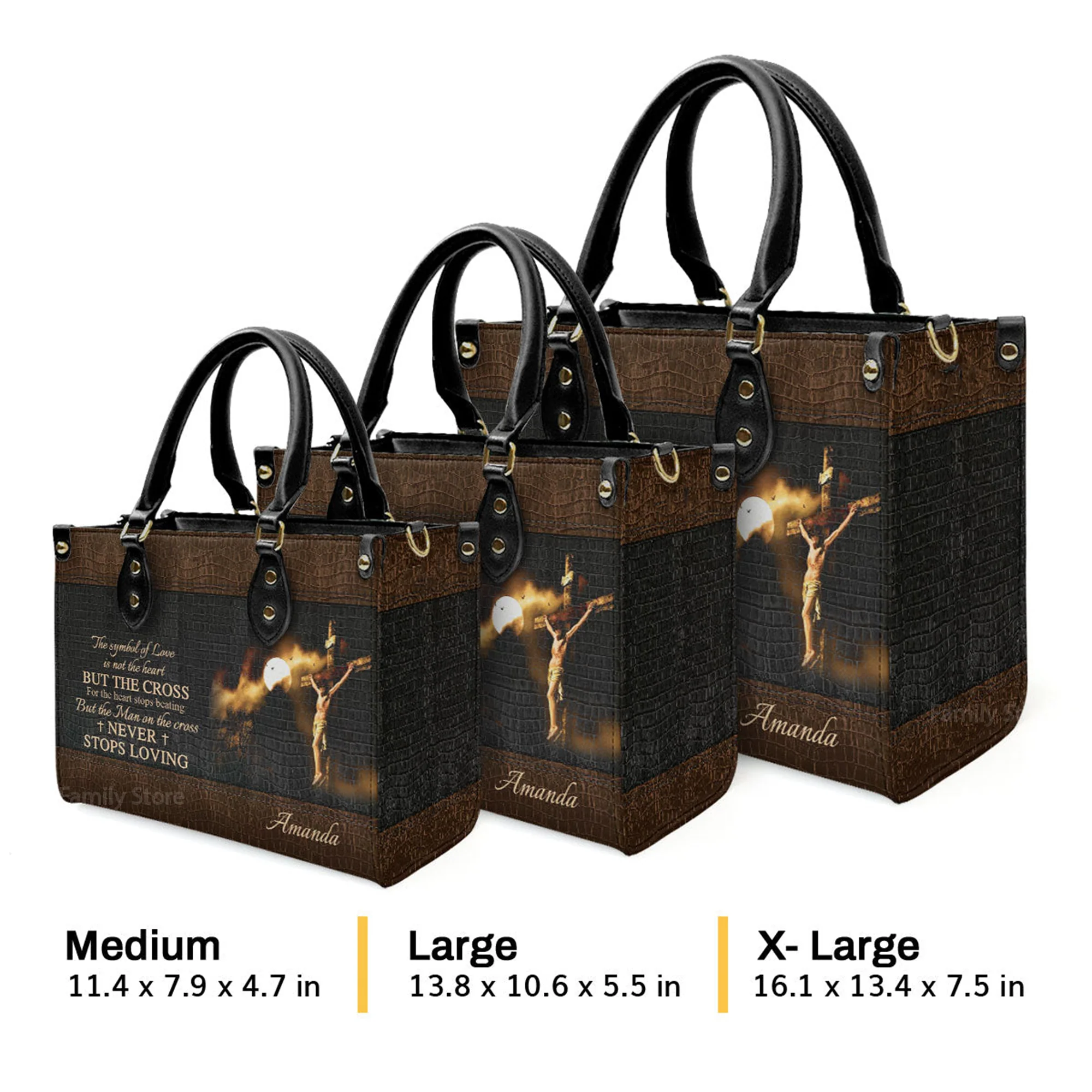 Special Jesus The Man On The Cross Never Stops Loving - Thoughtful Gift For Christians - Personalized Leather Handbag With Handle - AT4081417 - Image 4