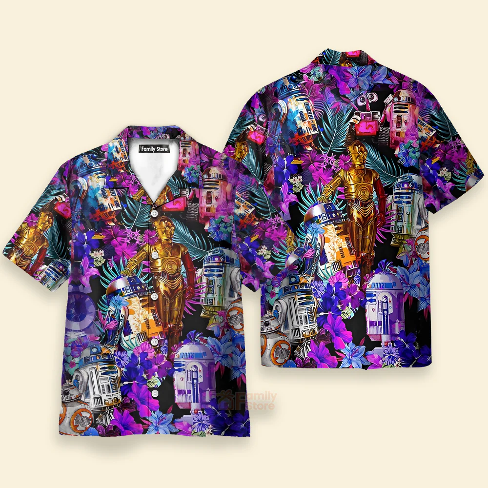 Special Starwars R2-D2 With Friends Synthwave - Hawaiian Shirt - Image 3