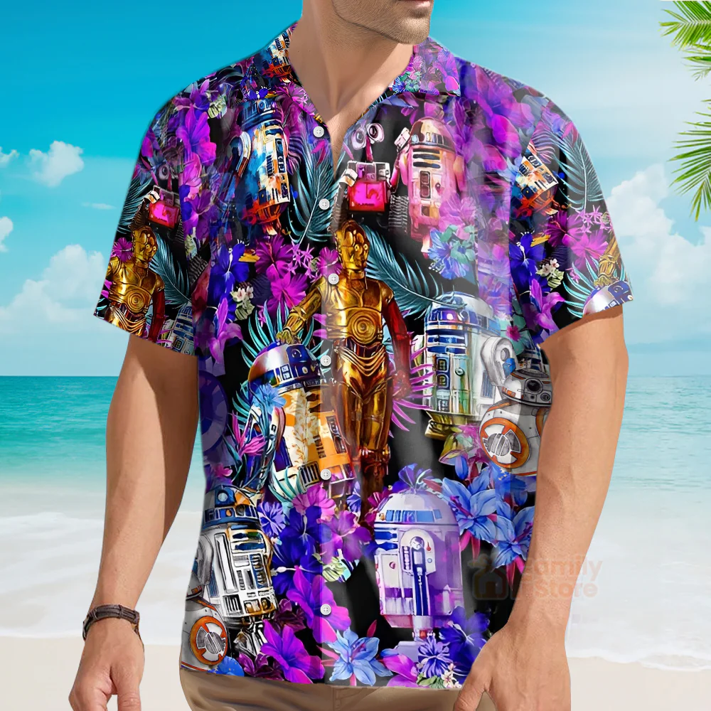 Special Starwars R2-D2 With Friends Synthwave - Hawaiian Shirt - Image 4