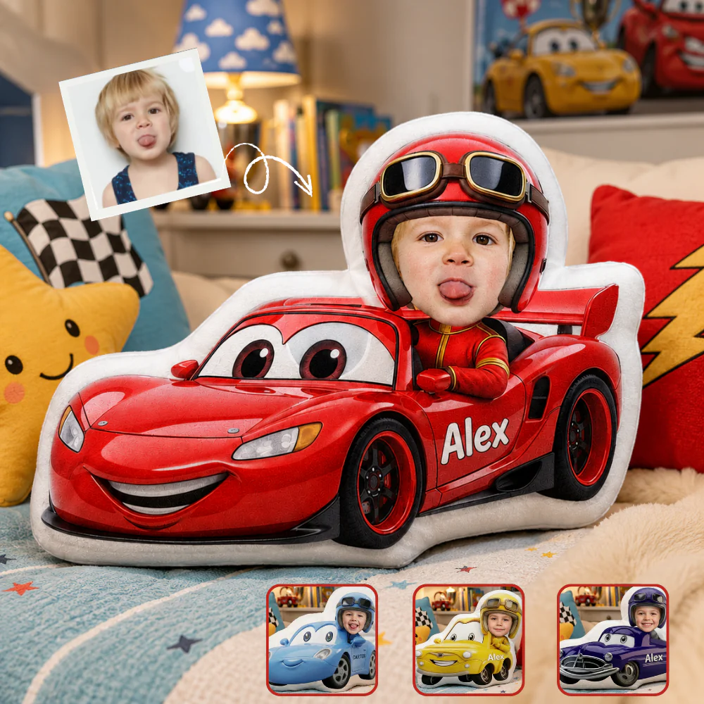 Speedy Red Racer Custom Photo - Personalized Shape Pillow - Gift For Kids, Family