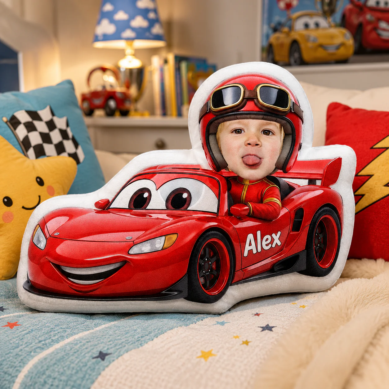 Speedy Red Racer Custom Photo - Personalized Shape Pillow - Gift For Kids, Family - Image 2