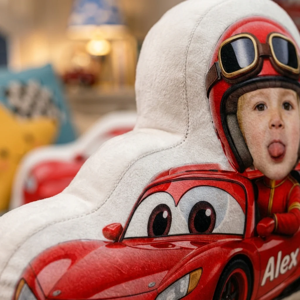 Speedy Red Racer Custom Photo - Personalized Shape Pillow - Gift For Kids, Family - Image 3