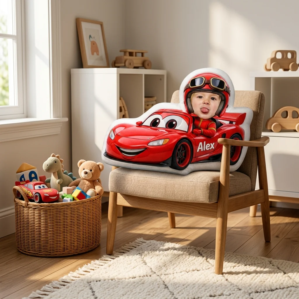 Speedy Red Racer Custom Photo - Personalized Shape Pillow - Gift For Kids, Family - Image 4