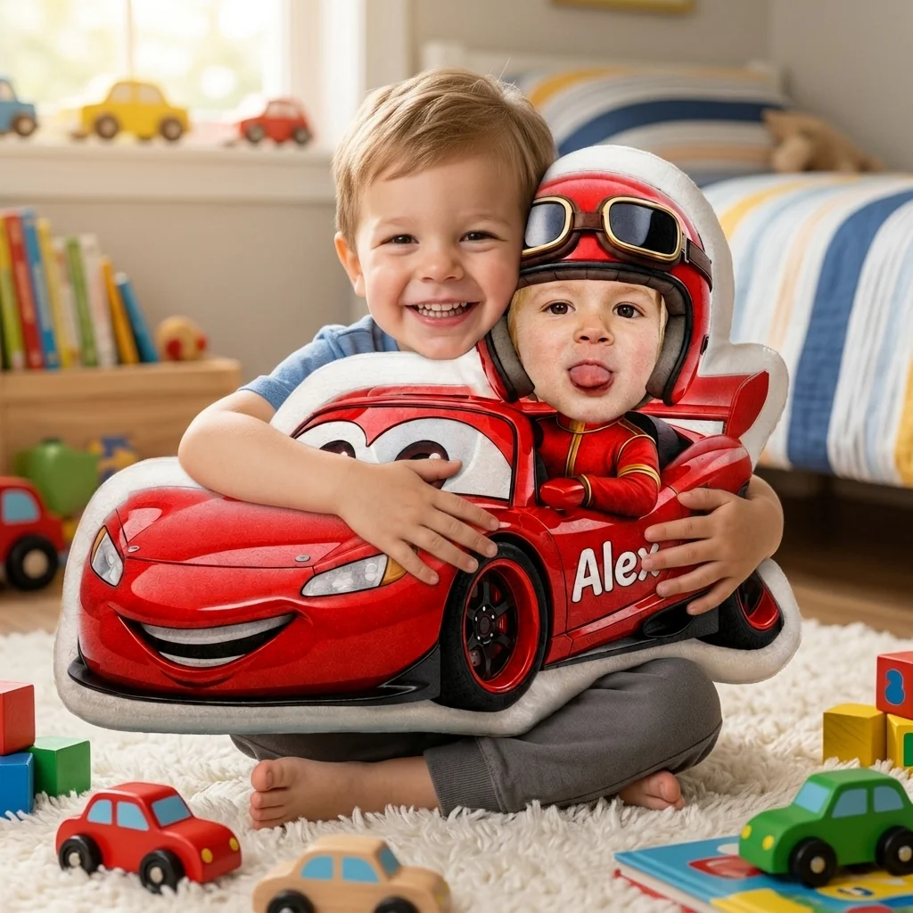 Speedy Red Racer Custom Photo - Personalized Shape Pillow - Gift For Kids, Family - Image 5