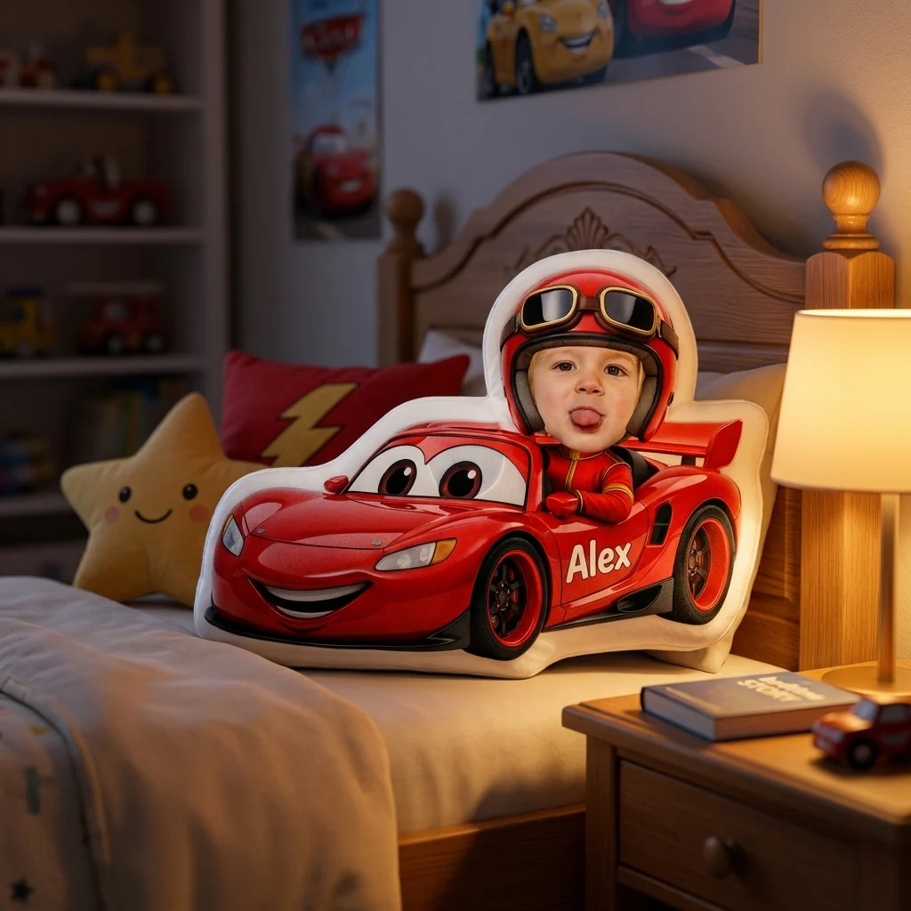 Speedy Red Racer Custom Photo - Personalized Shape Pillow - Gift For Kids, Family - Image 6