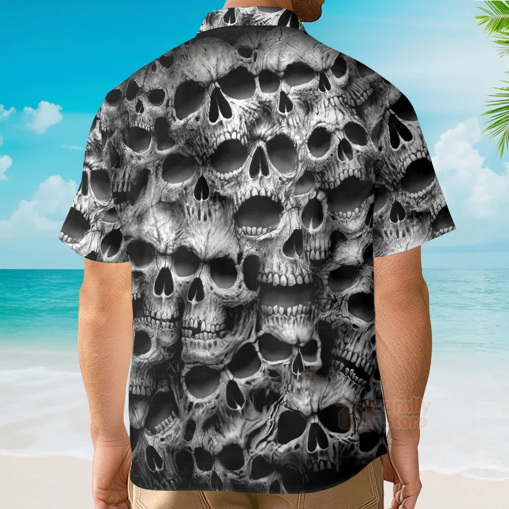 Spiral Twisted Skulls Printing Cuban Collar Carnival Hawaiian Shirt - Image 3