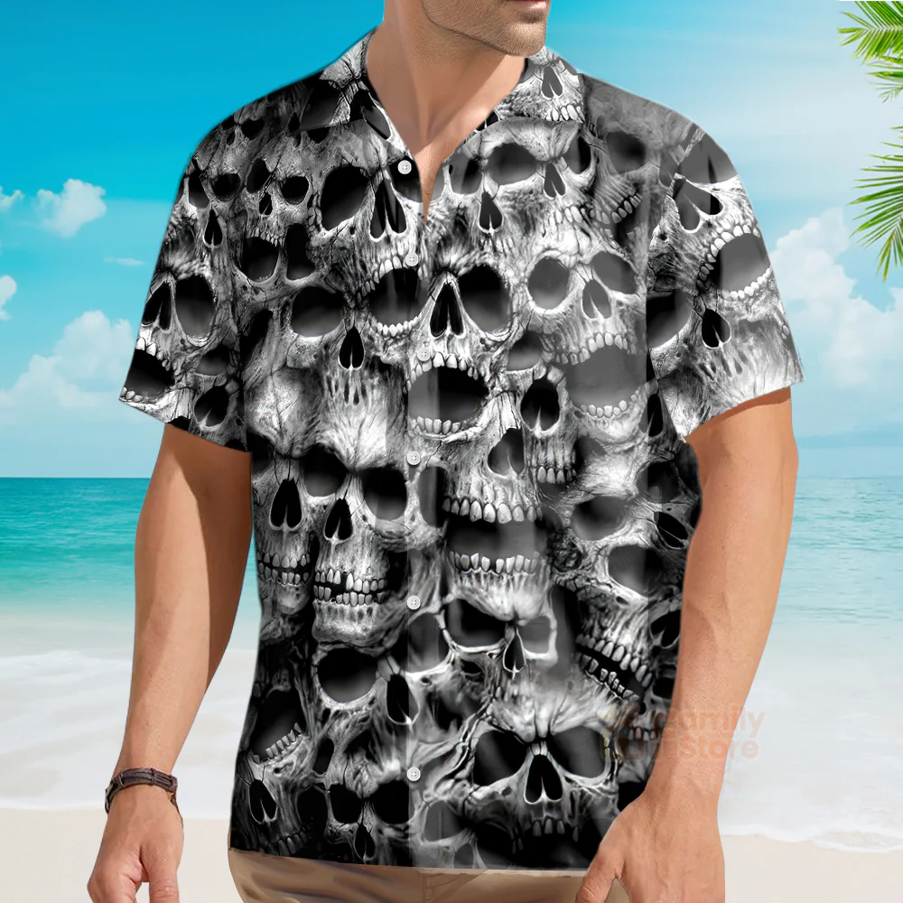 Spiral Twisted Skulls Printing Cuban Collar Carnival Hawaiian Shirt - Image 4