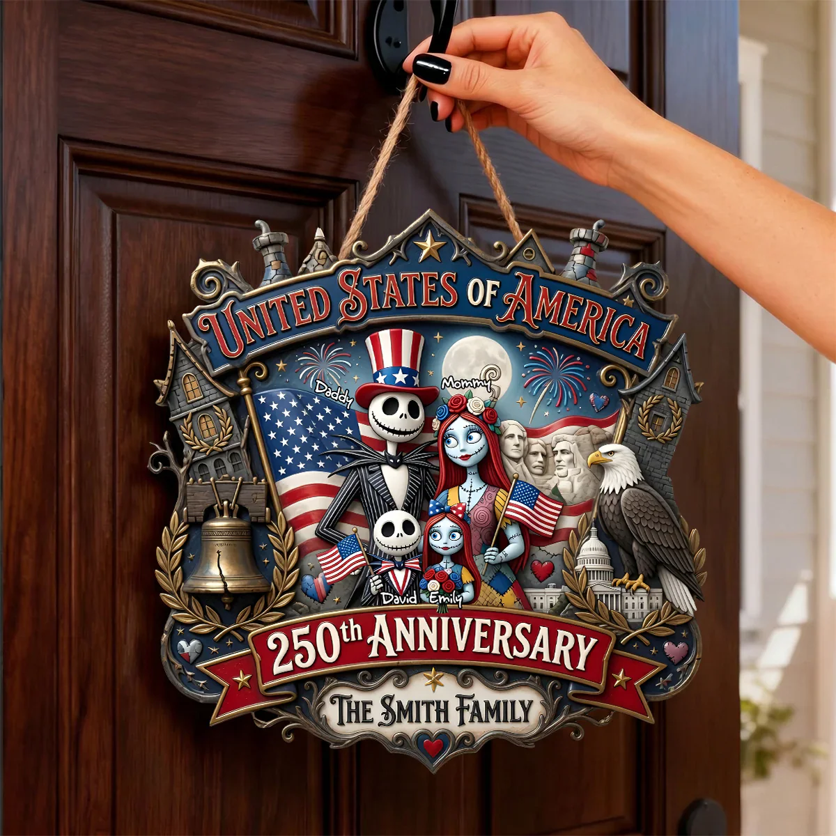 Spooky Celebrate 250 Years Of America Freedom - Personalized Custom Shaped Wood Sign - Gift For Family, Patriots - Image 2