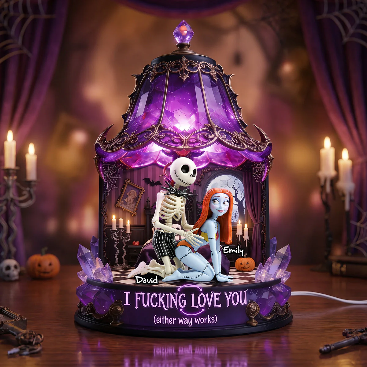 Spooky I love You Either Way Works - Personalized Acrylic Light Box - Gift For Couples, Movie Fans
