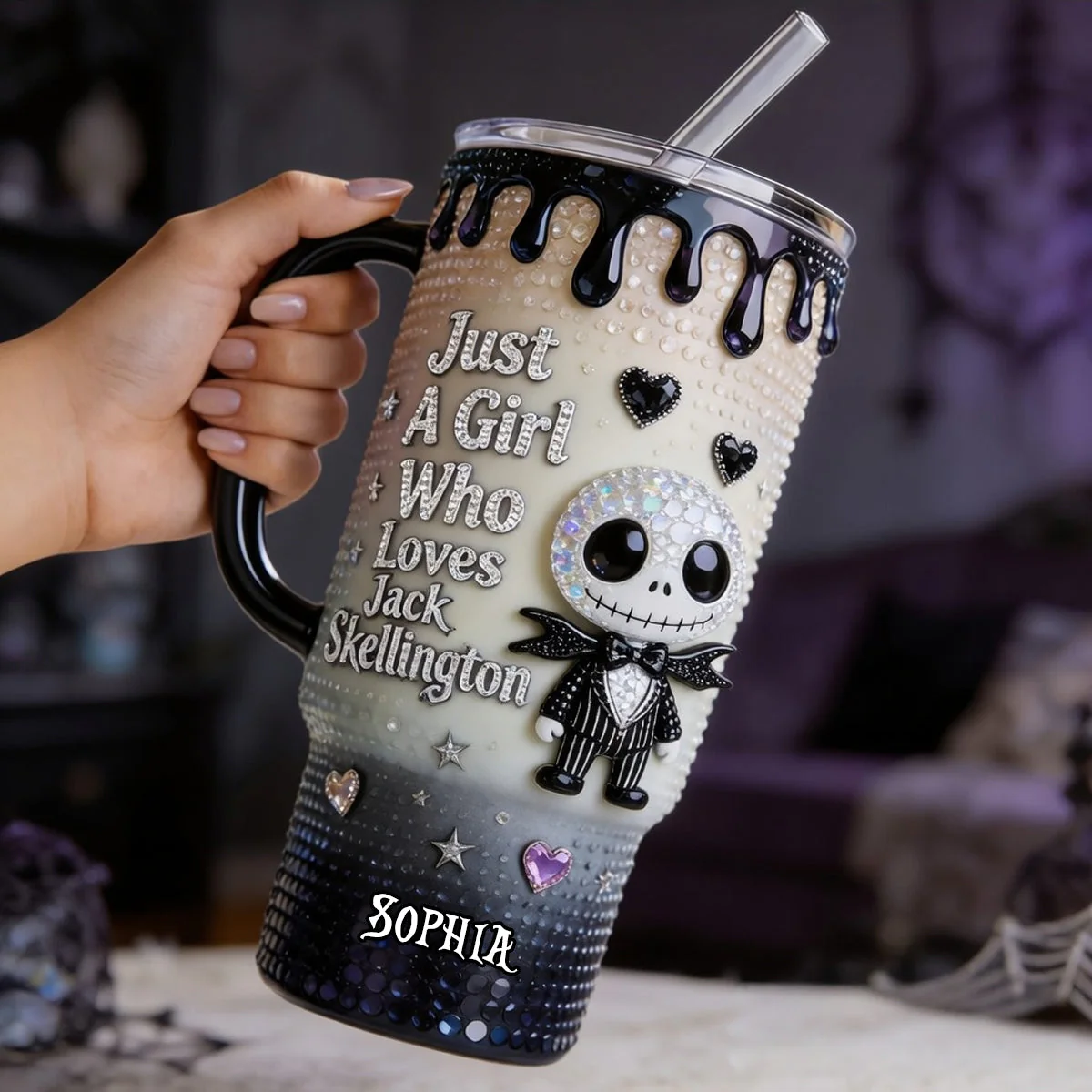 Spooky Just A Girl Who Loves Nightmare - Personalized Tumbler With Handle - Gift For Her, Movie Fans NL122