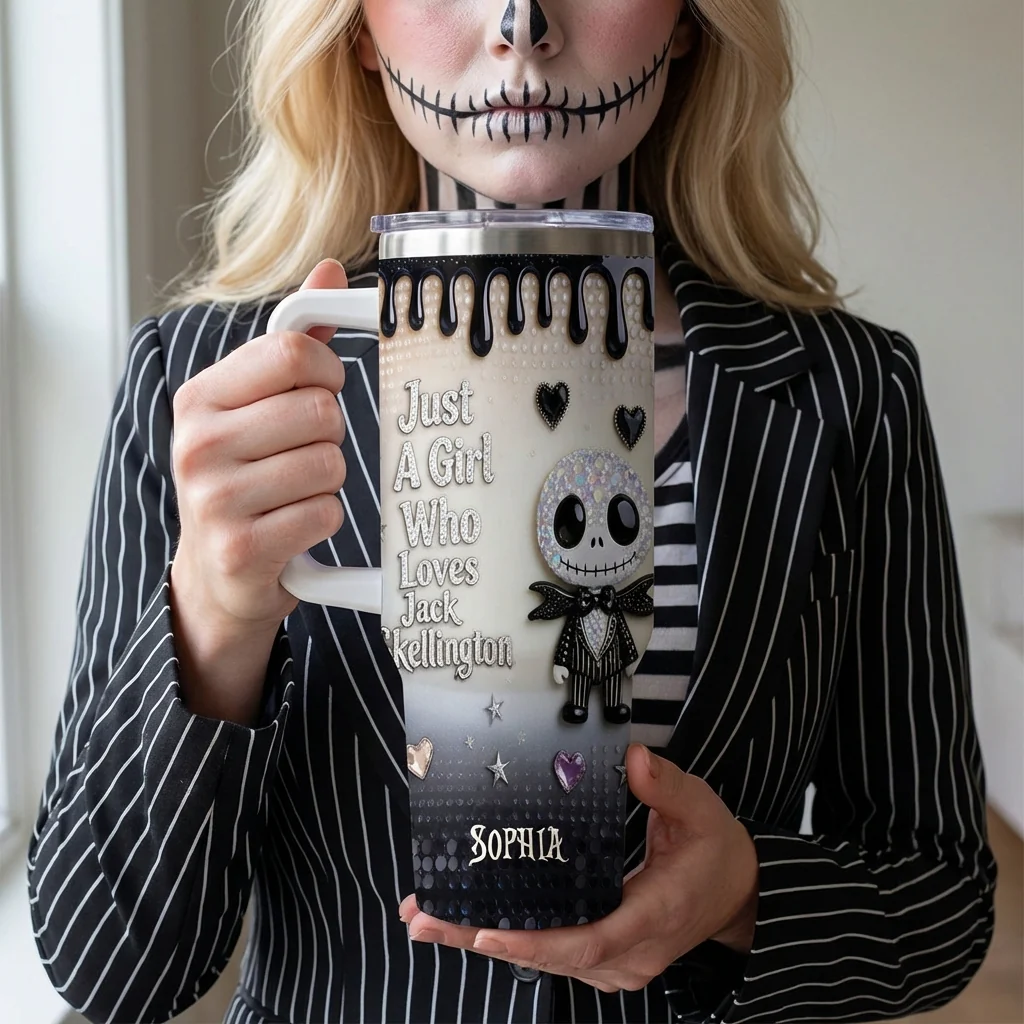 Spooky Just A Girl Who Loves Nightmare - Personalized Tumbler With Handle - Gift For Her, Movie Fans NL122 - Image 2