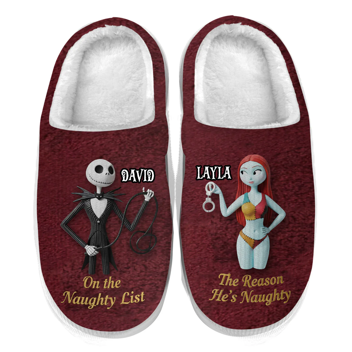Spooky On The Naughty List - Personalized Slippers - Christmas Gift For Couple NA94 - Image 2