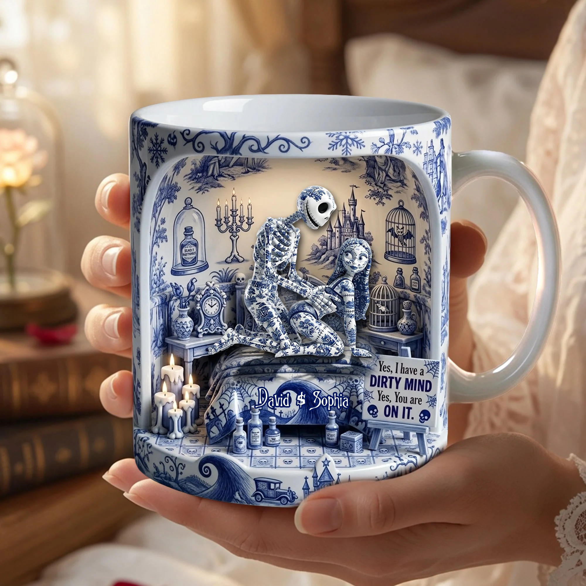 Spooky Romance Funny Toile De Jouy - Personalized White Mug - Gift For Couple - Nibc