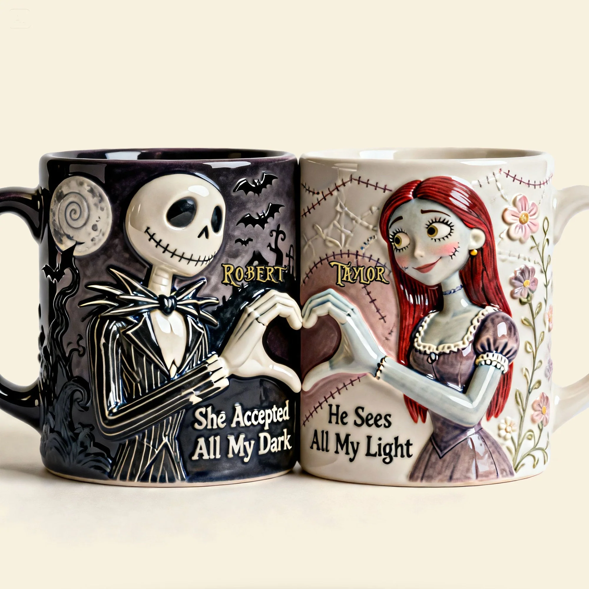 Spooky She Accepted All My Dark - Personalized White Edge-To-Edge Mug - Gift For Couples, Movie Fans NL122 - Image 3