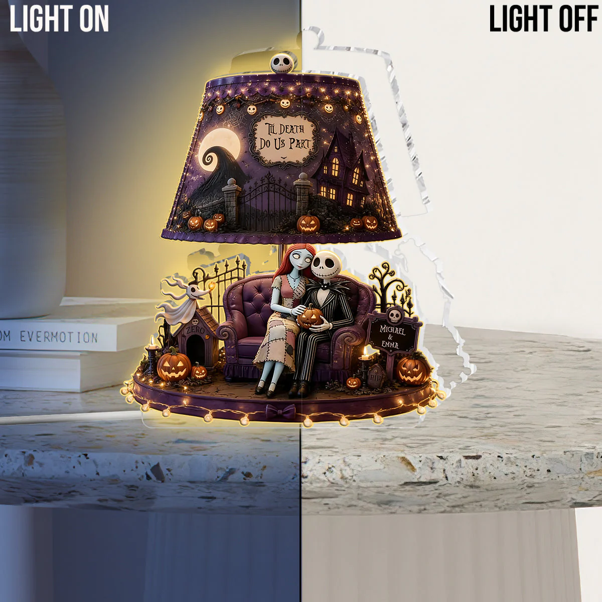 Spooky Till Death Do Us Part - Personalized Acrylic Light Box - Gift For Couples, Movie Fans - Image 3