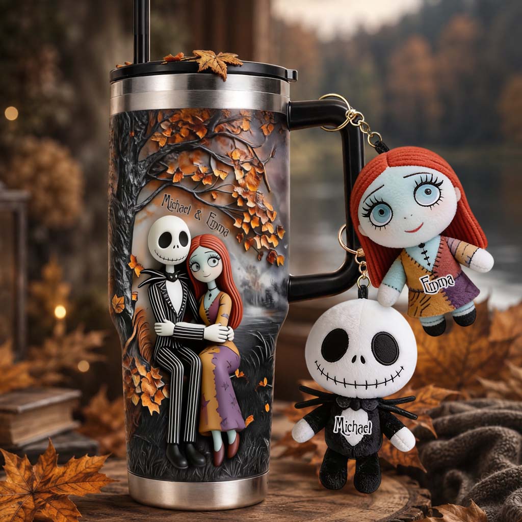 Spooky Till Death Do Us Part - Personalized Tumbler With Handle - Gift For Couples, Movie Fans