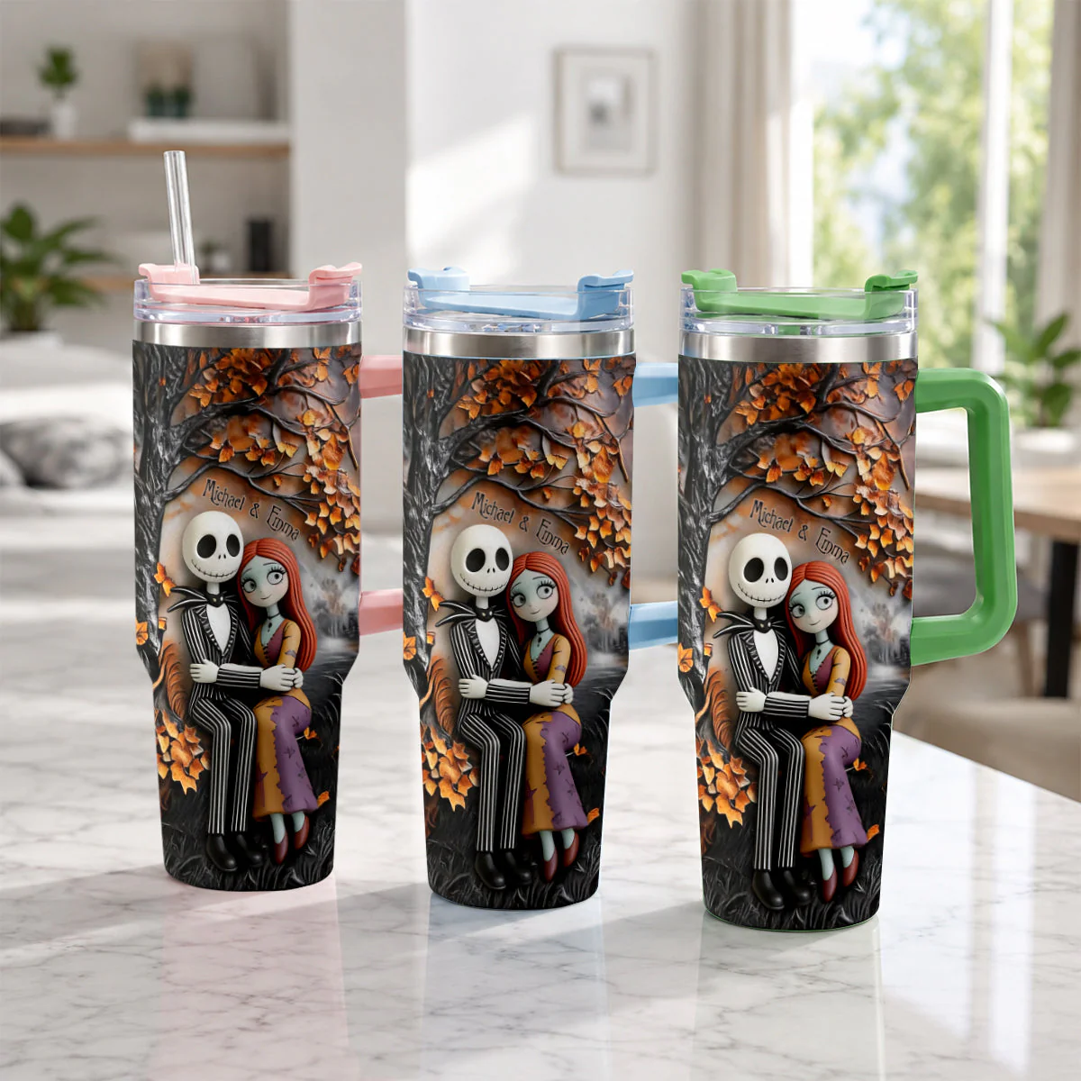 Spooky Till Death Do Us Part - Personalized Tumbler With Handle - Gift For Couples, Movie Fans - Image 2