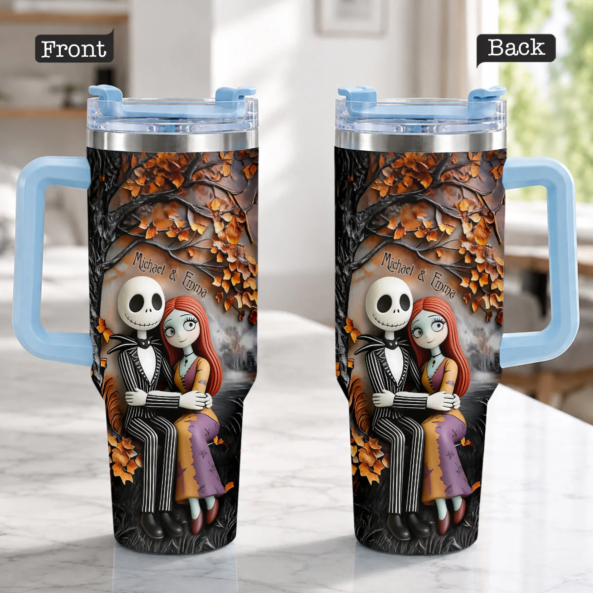 Spooky Till Death Do Us Part - Personalized Tumbler With Handle - Gift For Couples, Movie Fans - Image 4