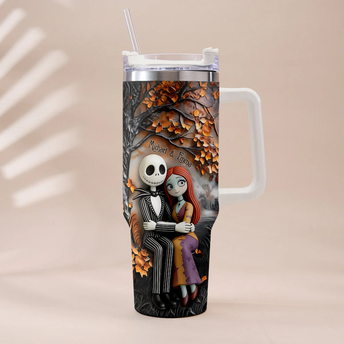 Spooky Till Death Do Us Part - Personalized Tumbler With Handle - Gift For Couples, Movie Fans - Image 5