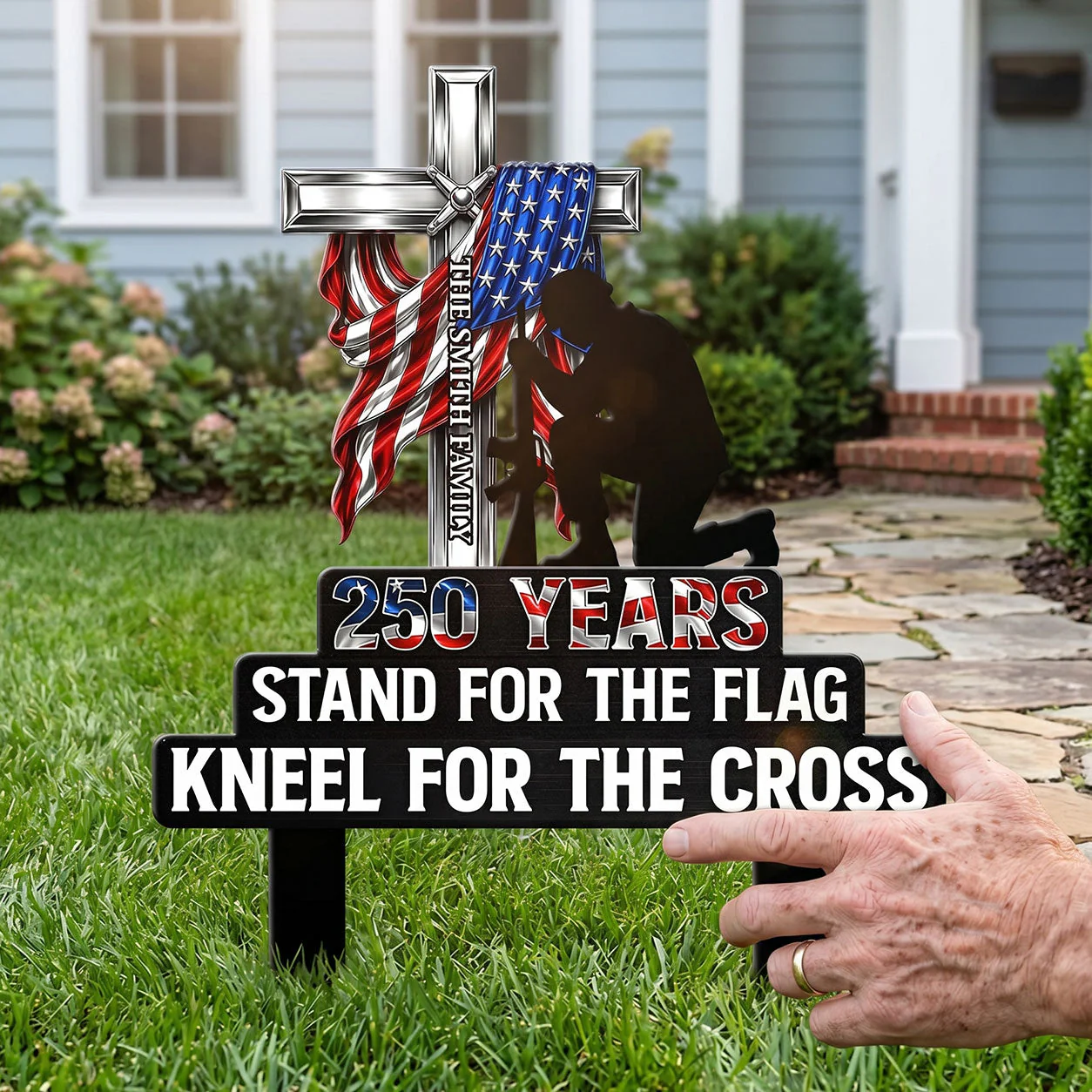 Stand For Flag Kneel For Cross Soldier - Personalized Metal Stake Garden - Gift For Family - Image 2