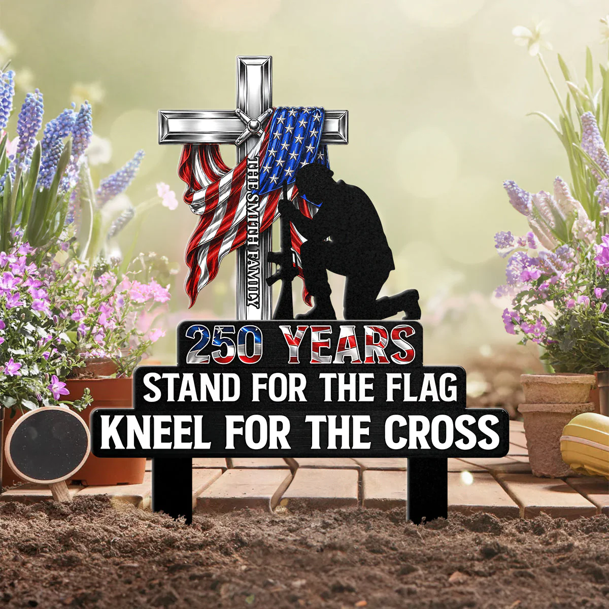 Stand For Flag Kneel For Cross Soldier - Personalized Metal Stake Garden - Gift For Family - Image 3