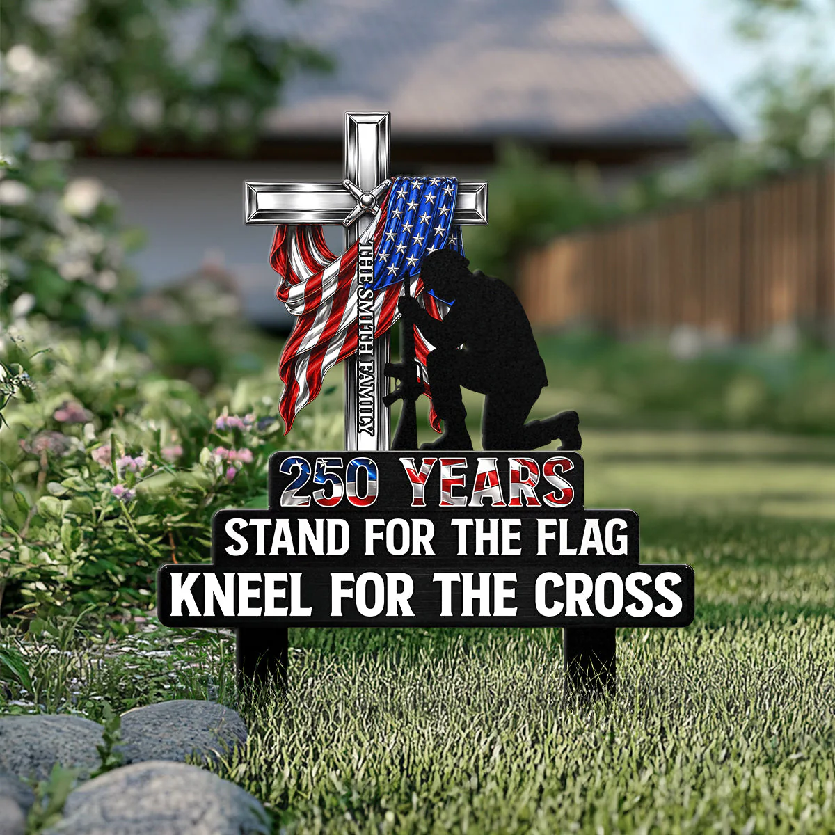 Stand For Flag Kneel For Cross Soldier - Personalized Metal Stake Garden - Gift For Family - Image 4