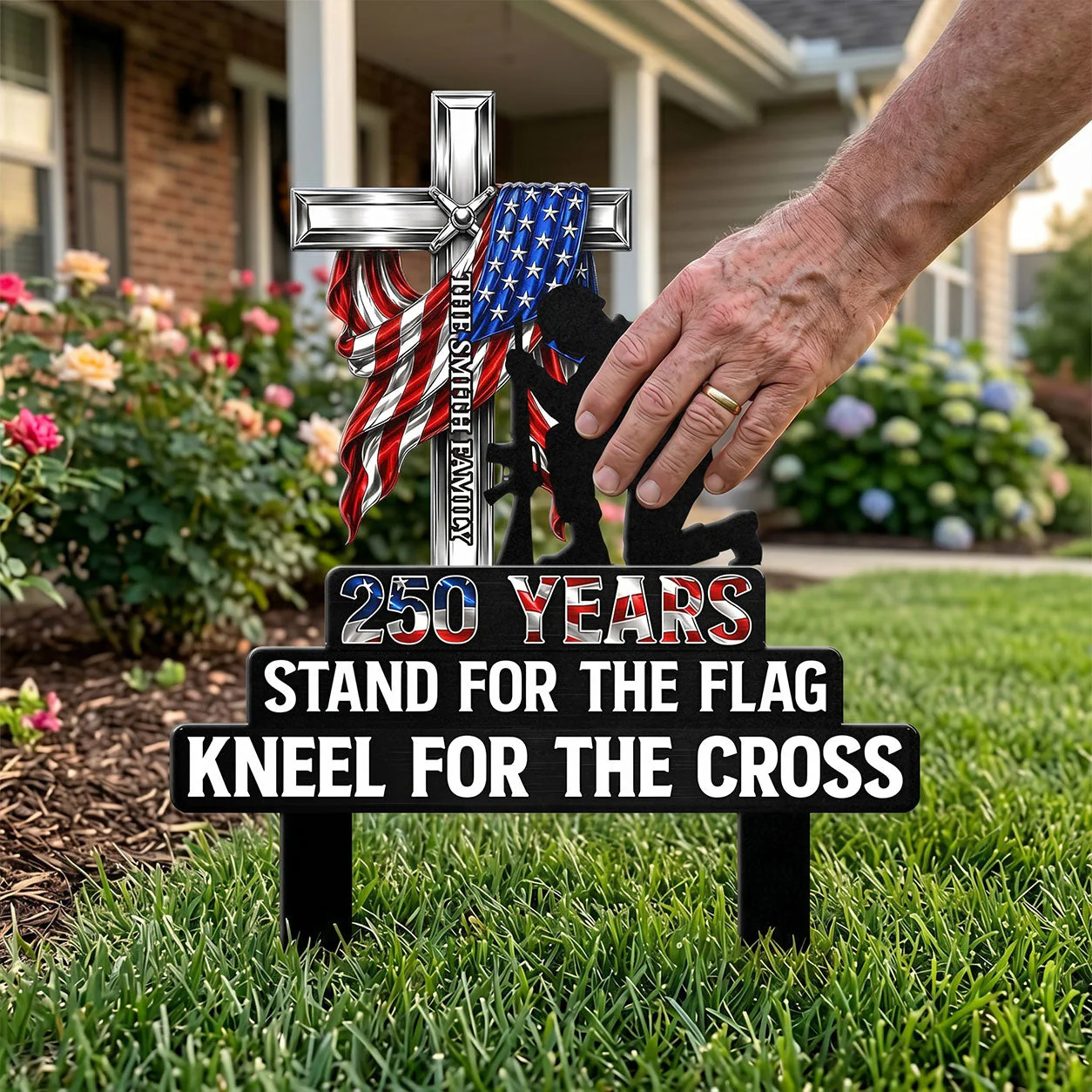 Stand For Flag Kneel For Cross Soldier - Personalized Metal Stake Garden - Gift For Family - Image 5