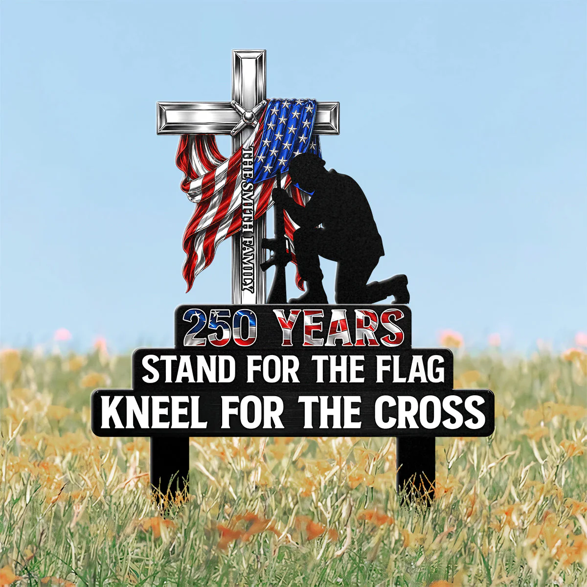 Stand For Flag Kneel For Cross Soldier - Personalized Metal Stake Garden - Gift For Family - Image 6