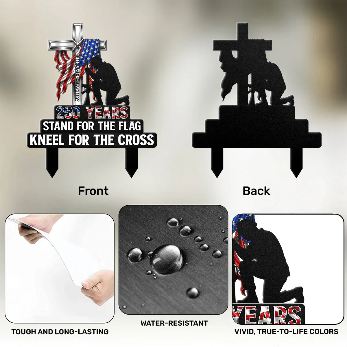 Stand For Flag Kneel For Cross Soldier - Personalized Metal Stake Garden - Gift For Family - Image 7