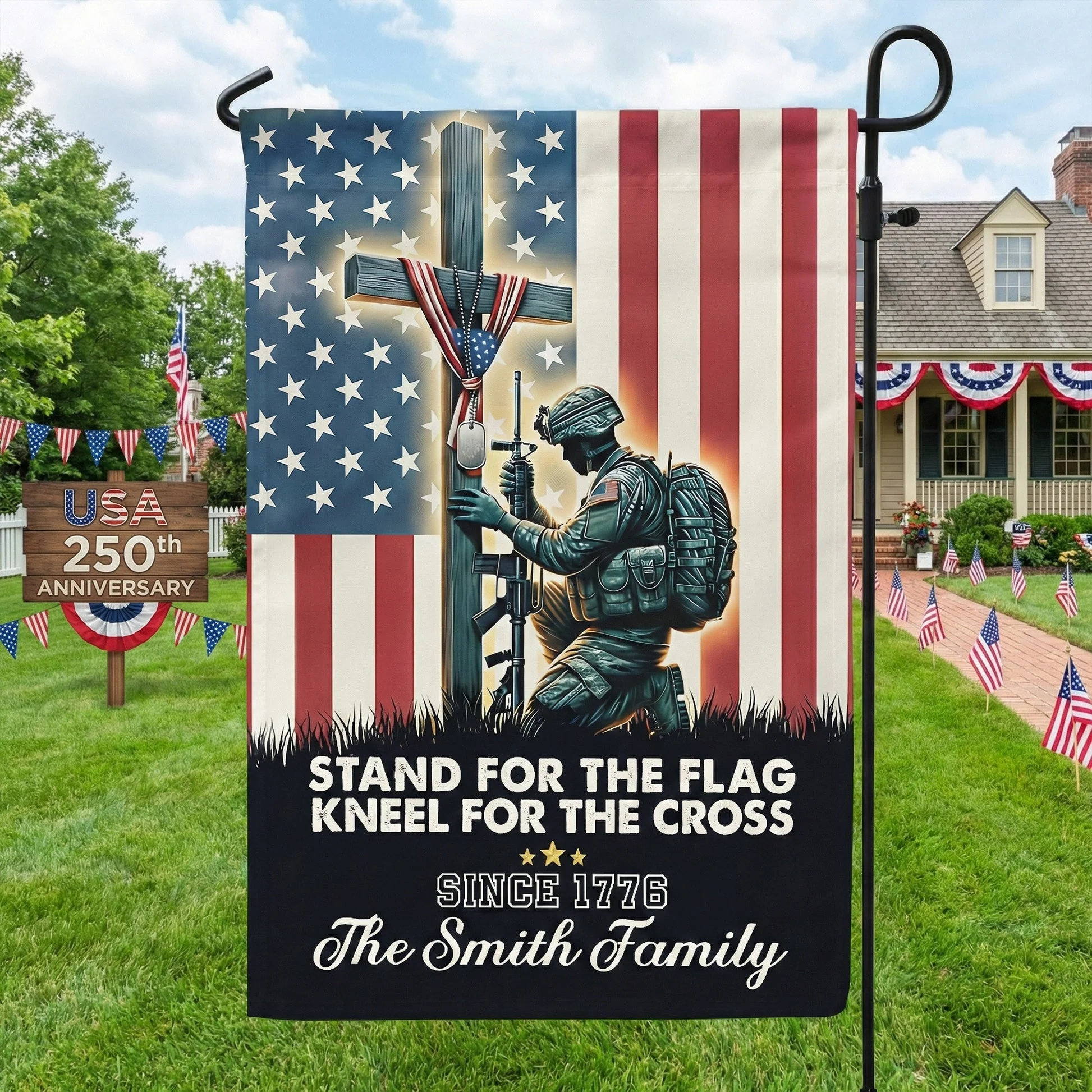 Stand For The Flag Kneel For The Cross 250 Years Of Freedom Flag - Gift For Patriotic, Veteran | HN02