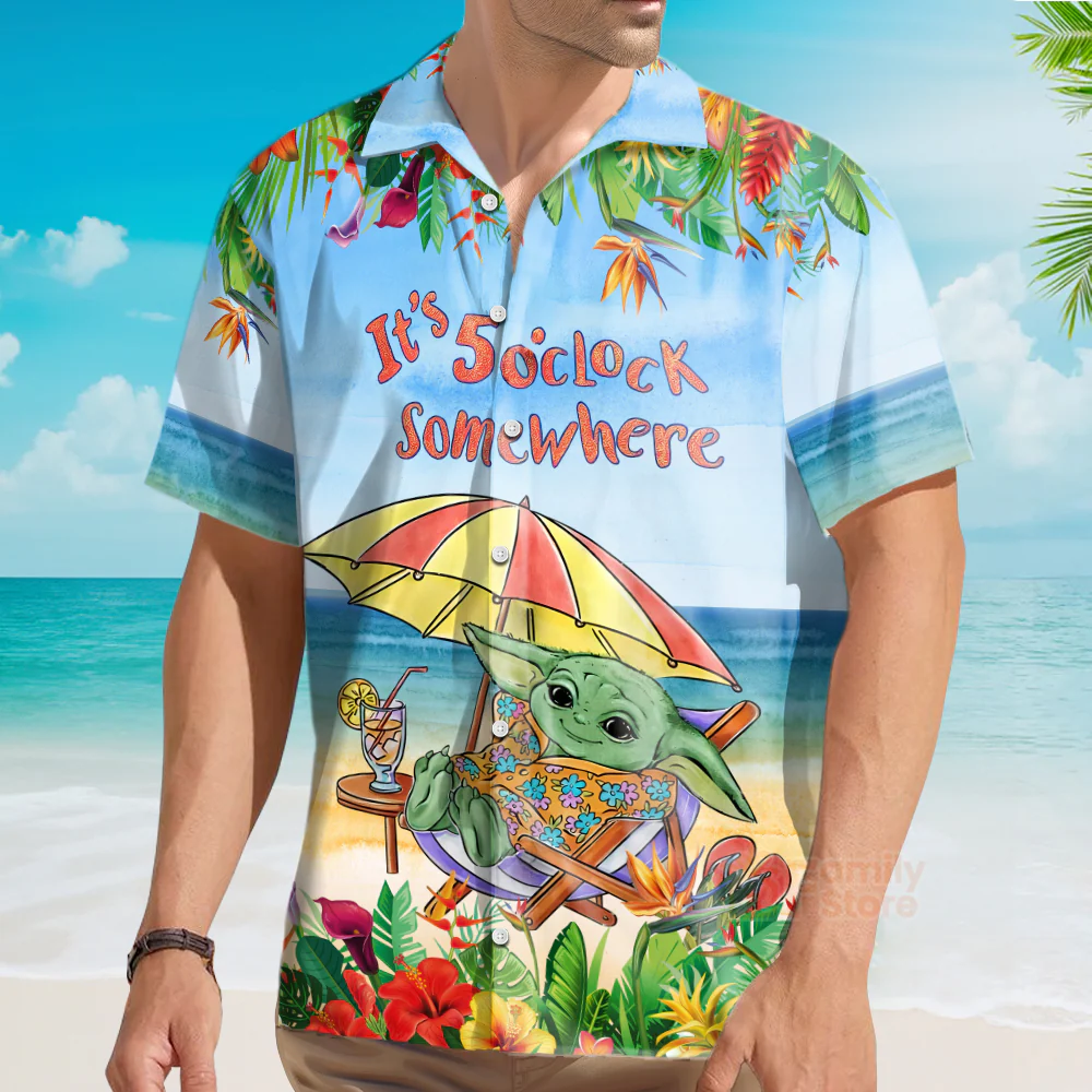Stwa Baby Yoda It’s 5 O’clock Somewhere Hawaiian Shirt - Image 4