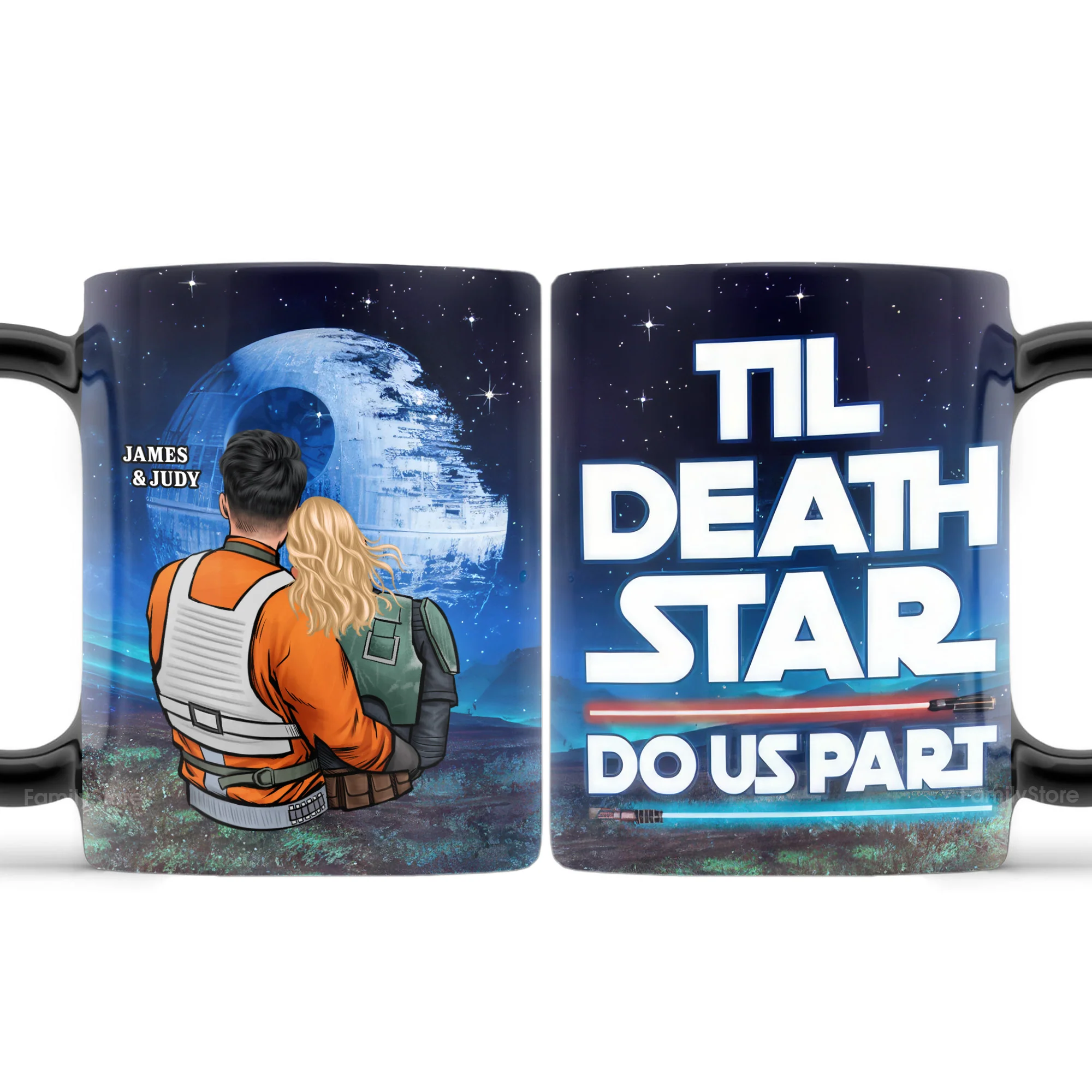 Stwa Til Death Star Do Us Part - Personalized Black Mug - Gift For Couple, Husband Wife, Anniversary Gift - CL19 NA94