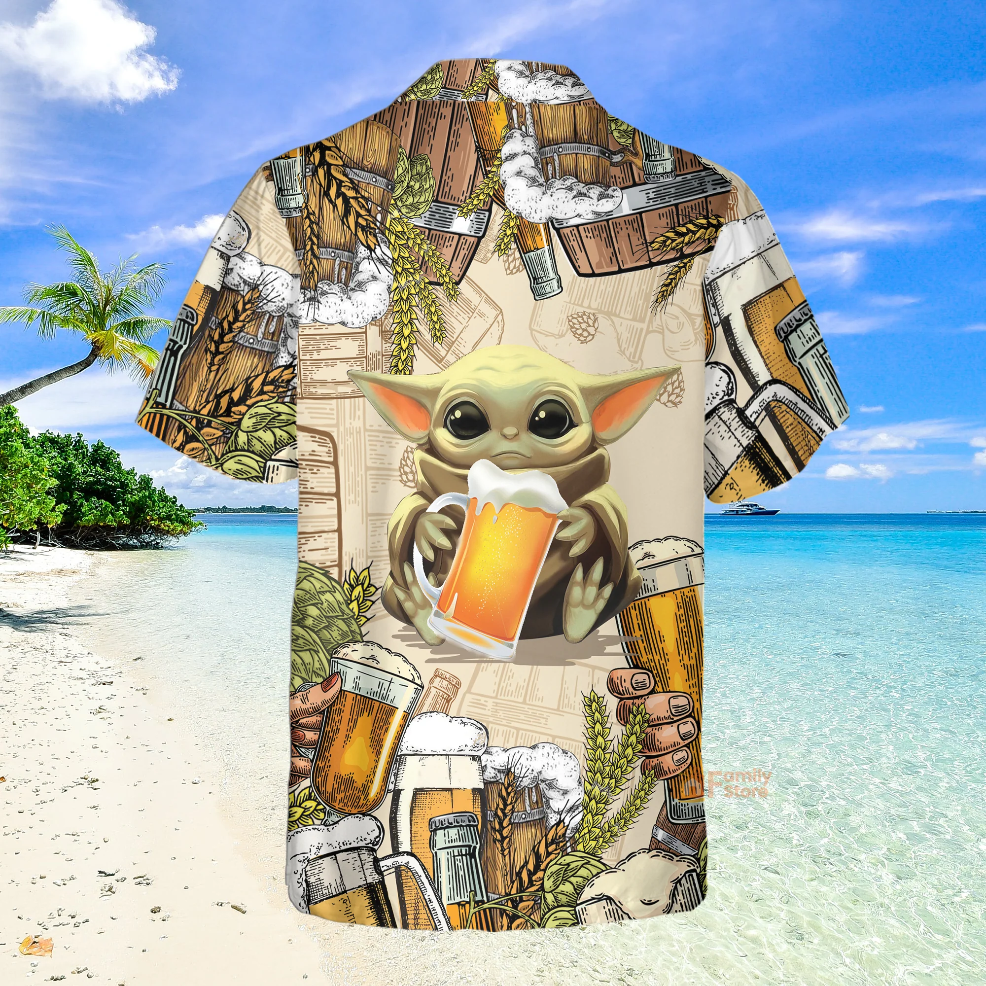 Stwa Baby Yoda And Beer Wheat Hawaiian Shirt - Image 2