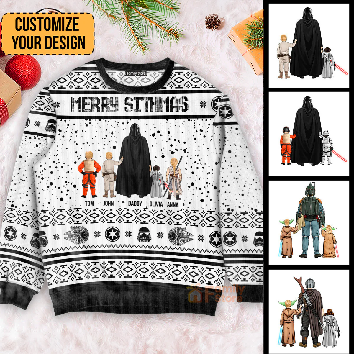 Stwa Darth Vader Black And White - Gift for Dad, Grandpa, Husband - Personalized Ugly Sweatshirt - CL08 NH96 - Image 4