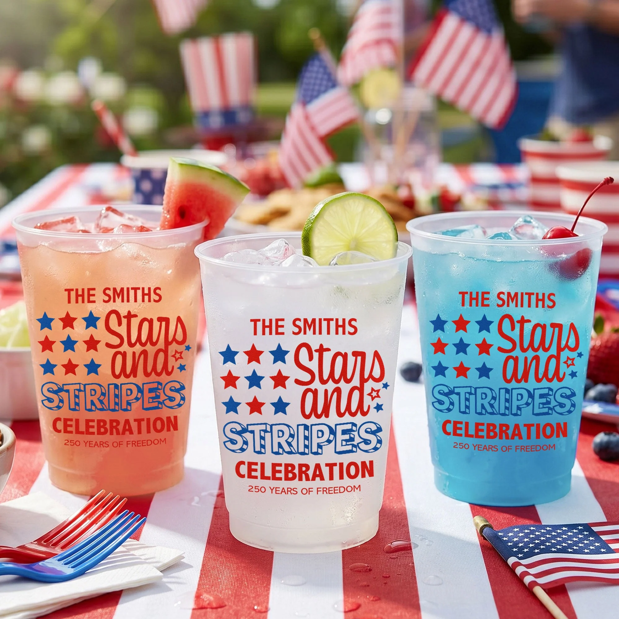 Stars And Stripes Celebration 250 Years Of American Freedom - Personalized Cups - Gifts For Patriotic Family