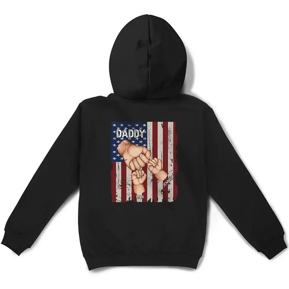 Stars And Stripes Grandpa Is Like Dad Without Rules Fist Bump With Kids - Personalized T Shirt | GR6 - Image 2