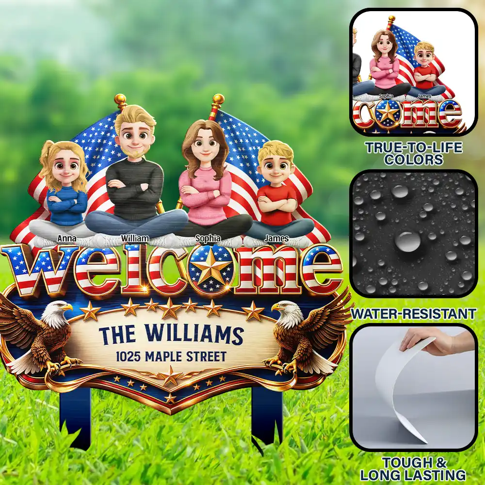 Stars And Stripes Welcom To Our Home - Personalized Metal Stake Garden - Patriotic Gift For Family - Image 6