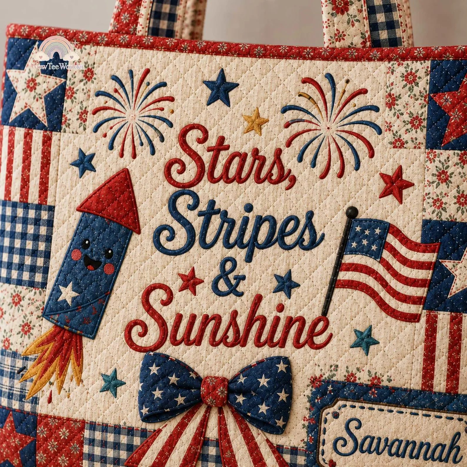 Stars Stripes and Sunshine USA Flag - Personalized Quilted Tote Bag - Gift For Patriots - Image 5
